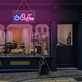 Miniatyrbild 4 av 5: Kaféskylt, USB-driven kaféskylt med metallkedja, LED-kaféskyltar för väggdekor, kafé, restaurang
