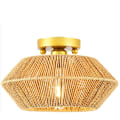Miniatyrbilde 1 av 5: Taklampe, flettet rotting taklampe, håndlaget naturlig boho burlampe i antikk messingbørstet finish for soverom, gang