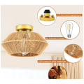 Miniatyrbilde 2 av 5: Taklampe, flettet rotting taklampe, håndlaget naturlig boho burlampe i antikk messingbørstet finish for soverom, gang