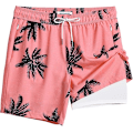 Miniatyrbild 1 av 5: 2-i-1 Badbyxor för Män 7 Tum Badbyxor Badkläder Set Strandshorts - Storlek L - Palmrosa