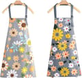 Vattentäta förkläden för kök, 2-pack blommiga förkläden med fickor