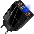 Miniatyrbillede 2 af 11: 2 pakke Mobillader / Hurtiglader med 4 stik - QC3 Black