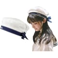 Abaodam White Sailor Hat Stylish White Beret with Bow Uniform Cap All-Matching Hat (Head Circumference 56-58cm)