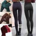 Miniatyrbild 2 av 4: Fleecefodrade Leggings för Kvinnor, Hel Längd, Hög Midja, Tummy Control, Solid Färg Wine Red