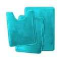 3-delt bademåttesæt, absorberende og hurtigtørrende badeværelsestæpper, U-formet konturtæppe til toilet blue