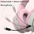 Miniatyrbilde 3 av 5: Kablet Gaming Headset Katteøre Hodetelefoner For Datamaskin Rosa Headset med Støyreduserende Mikrofon