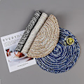 Pikkukuva 4 / 5: Pyöreä puuvillainen lasinalunen, lämmönkestävä ruokapöydän lautanen, matto kotitalouskäyttöön, suojaa pöytää palamiselta Blue 18cm