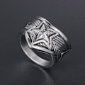 Miniatyrbilde 2 av 4: Retro Titanium Stål Femtagget Stjerne Brede Ringer Ring Retro Mal Silver 11