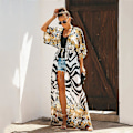 Miniatyrbillede 3 af 5: Chiffon Sommer Bikini Cover Up Solcreme Leopard Mønster Lang Strand