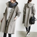 Miniatyrbillede 3 af 4: Dame Windbreaker Jakke Casual Løs Knaplommer Hætte Vindtæt Vandtæt Til Udendørs Vandring Army Green 2XL
