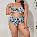 Pikkukuva 1 / 5: Naisten Oversize Bikini 2-osainen Korkea Leikkaus Korkea Vyötärö Uima-asu Säädettävät Olkaimet Flower 2XL