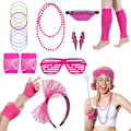 Pikkukuva 1 / 7: 80-luvun Neon Party -vaatteet ja asusteet, 1980-luvun retroteemainen juhlapukeutuminen naisille ja tytöille, mukana laukku - Rose Red With bag - Rose Red One size
