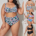 Pikkukuva 2 / 5: Naisten Oversize Bikini 2-osainen Korkea Leikkaus Korkea Vyötärö Uima-asu Säädettävät Olkaimet Black XL