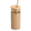Miniatyrbild 2 av 7: tronco 20 oz vattenflaska i glas med sugrör, skyddande silikonhylsa och bambulock - BPA-fri - amber Amber 2 Count (Pack of 1)