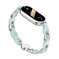 Miniatyrbild 2 av 5: För Xiaomi Smart Band 8 Magnetiskt Armband Äkta Läder+Kedjearmband i Aluminiumlegering Blue