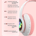 Miniatyrbilde 2 av 4: Trådløse Bluetooth-hodetelefoner med katteører og LED-lys Pink