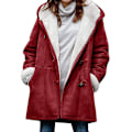Miniatyrbild 1 av 4: Damkappa i Stora Storlekar Fleece Huvtröja Kofta Casual Långärmad Värmande Ytterkläder För Höst Vinter Wine Red M