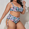 Pikkukuva 4 / 5: Naisten Oversize Bikini 2-osainen Rypytetty Pehmustettu Uima-asu Säädettävät Olkaimet Big Flower 3XL