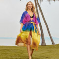 Miniatyrbild 4 av 5: Chiffong Dam Kaftan Strandkläder Regnbågsfärg Solskydd Bikini Överdrag