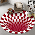 Miniatyrbilde 1 av 5: 3D Vortex Illusjon Teppe, Rundt Teppe, Sklisikker Rutete Dørmatte Gulvmatte red 60*60cm
