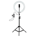Pikkukuva 1 / 2: Rengasvalo LED 26 cm jalustalla USB-lamppu 3 tilaa