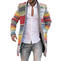 Miniatyrbillede 1 af 4: Herre Lange Jakker Varm Vinterfrakke Cardigan Afslappet Trenchcoat Stribet Overtøj Blue L