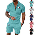 Miniatyrbillede 2 af 7: Herre Casual Sæt Sportstøj Gym Fitness Sæt Mode Sommer Kortærmet T-shirt Shorts Sæt Herre Sportstøj Træningsdragt Marineblå 2XL Navy blue