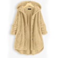 Miniatyrbillede 2 af 4: Dame Åben Front Hættetrøjer Langærmet Fleece Cardigans Moderigtigt Løst Varmt Overtøj Til Vinter Ny Apricot 4XL