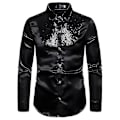 Miniatyrbilde 1 av 2: Sequin Glitter Slim Fit Button-Down skjorte for menn Party Langermet Dress Skjorte Topper Svart 2XL Black