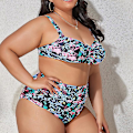 Pikkukuva 4 / 5: Naisten Oversize Bikini 2-osainen Korkea Leikkaus Korkea Vyötärö Uima-asu Säädettävät Olkaimet Black XL