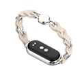 Miniatyrbillede 4 af 4: Til Xiaomi Smart Band 8 Magnetisk Ur Ægte Koskindslæder + Armbånd i Aluminiumlegeringskæde Starlight