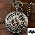 Miniatyrbillede 4 af 4: Steampunk Retro Hul Gearbevægelse Mekanisk Lommeur Skelet Håndoptræk FOB Ure
