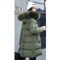 Miniatyrbillede 2 af 2: Dame Pufferjakke Vinter Lang Frakke Almindelig Pasform Varm Basic Casual Jakke Green M