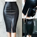 Miniatyrbillede 2 af 4: Dame PU Læder Pencil Skirt Mode Knælængde Midi Bodycon Nederdele Plus Størrelse Ny 4XL