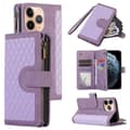 Kompatibelt etui til iPhone 11 Pro med lynlåslomme, læder, 9 kortpladser og håndledsrem Purple