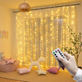 Miniatyrbillede 4 af 4: Fjernbetjent LED lyskæde gardin USB fe lys bryllupsfest jul 3m x 1m 100leds