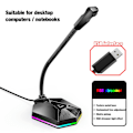 Miniatyrbillede 4 af 5: Computer Mikrofon med RGB Lys til Live Streaming, Voice Chat, Spil