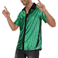 Miniatyrbilde 4 av 7: Herre 70-talls 80-talls Glitter Paljett Skjorter Metallisk Party Kostyme Kort Ermet Knappeskjorte Morsom Nattklubb T-skjorte Grønn 2XL Green