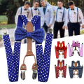 Miniatyrbillede 2 af 4: Mænd Kvinder Polka Dot Slips Seler 4 Clips Læder Suspensorio Seler Royal Blue