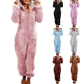 Miniatyrbild 2 av 3: Bedårande Jumpsuit med dragkedja och huva, Fleece Pyjamas Dam Långbyxor Sovkläder Plysch Hoodies Sovkläder Sky Blue 2XL