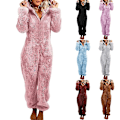 Miniatyrbild 2 av 3: Bedårande Jumpsuit med dragkedja och huva, Fleece Pyjamas Dam Långbyxor Sovkläder Plysch Hoodies Sovkläder Wine Red M