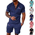 Miniatyrbild 5 av 7: Herr Casual Set Sportkläder Gym Fitness Set Mode Sommar Kortärmad T-shirt Shorts Set Herr Sportkläder Träningsdräkt Marinblå 2XL Navy blue