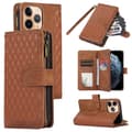Kompatibelt etui til iPhone 11 Pro med lynlåslomme, læder, 9 kortpladser og håndledsrem Brown