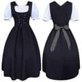 S-5xl Dame Midi Dirndl Kjole 2-dele Med Forklæde Og Bluse Sort Hvid S