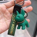 Miniatyrbillede 1 af 3: Fransk Bulldog Nøglering Mode Punk Pu Læder Rem Hund Nøgleringe Til Kvinder Taske Vedhæng Smykker Green