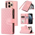 Kompatibelt etui til iPhone 11 Pro med lynlåslomme, læder, 9 kortpladser og håndledsrem PinkGold