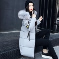 Miniatyrbillede 1 af 2: Dame Pufferjakke Vinter Lang Frakke Almindelig Pasform Varm Basic Casual Jakke Gray M