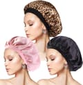 3-pack satin nattmössa med huva, (svart, rosa, leopard)