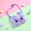 Miniatyrbillede 1 af 3: Pige Sling Taske Plys Enhjørning Cross Body Taske Med Justerbar Rem Til Dagstur Vandreture Rejser Violet 2
