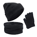Miniatyrbillede 2 af 5: 1 sæt/3 stk. Vinterhue, halstørklæde og handskesæt til mænd og kvinder, beanie black